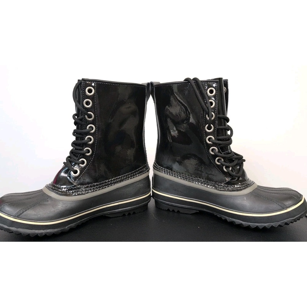 Sorel Boots Womens Sz 7 Patent Black Rain Waterproof Dahlia NL1559-010